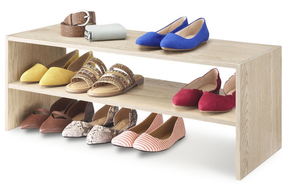 Whitmor Wood Stackable 2-Shelf Shoe Rack, White Oak, 31"