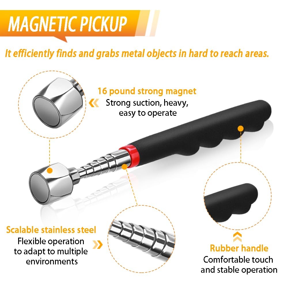 Telescoping Magnetic Pickup Tool Set Pull Force 22 lb, Extendable Magnet Pick...