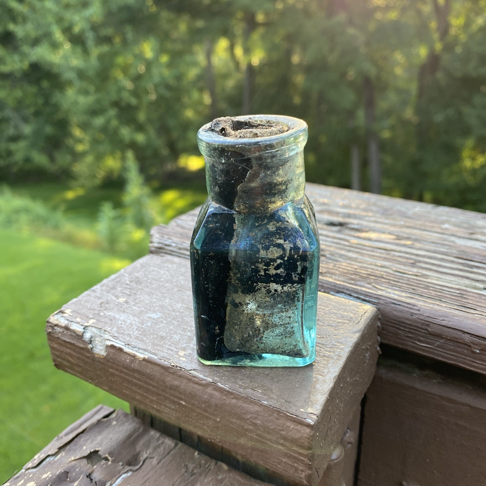 Small Aqua Cathedral Style Bottle Possibly An Ink Or Mucilage