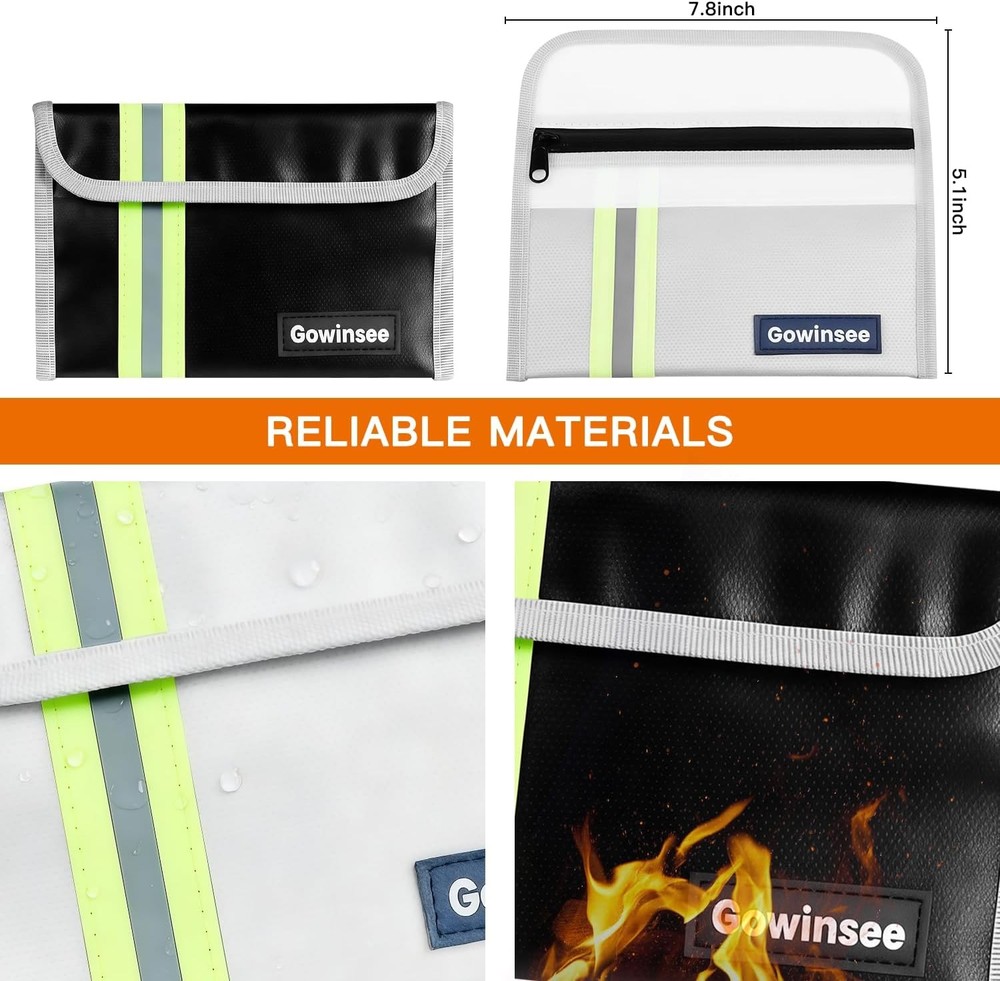 2-Pack Fireproof Bag for Documents & Money | 8x5" Waterproof & Fire Resistant Sa