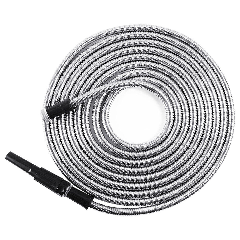 25/50/75/100FT Stainless Steel Metal Garden Water Hose Pipe Flexible Lightweight