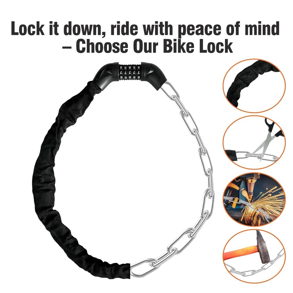 Bicycle Chain Lock – 5 Position resettable Combination Heavy-Duty Black
