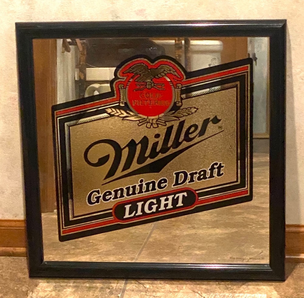 Miller Genuine Draft Light framed decor mirror 20' x 20" 1991
