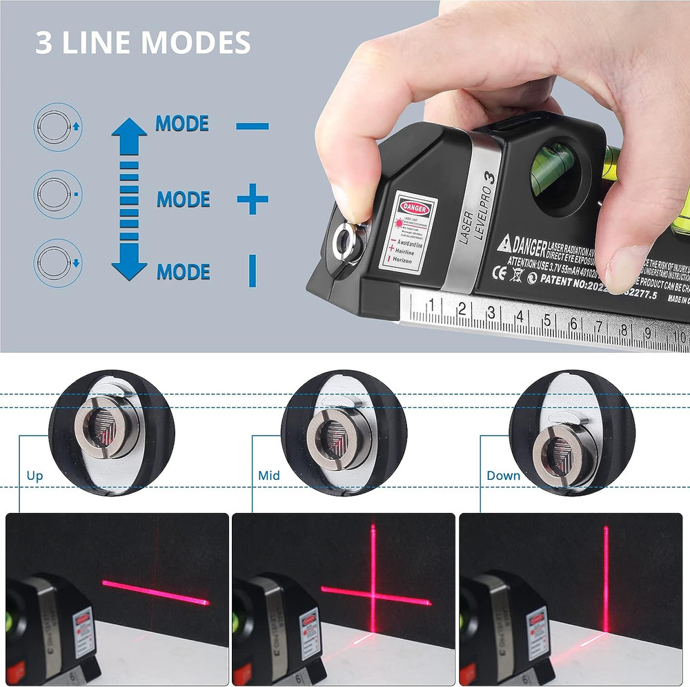 Laser Level Multi Tool, Multipurpose Cross Line Laser leveler Kit Tools with ...