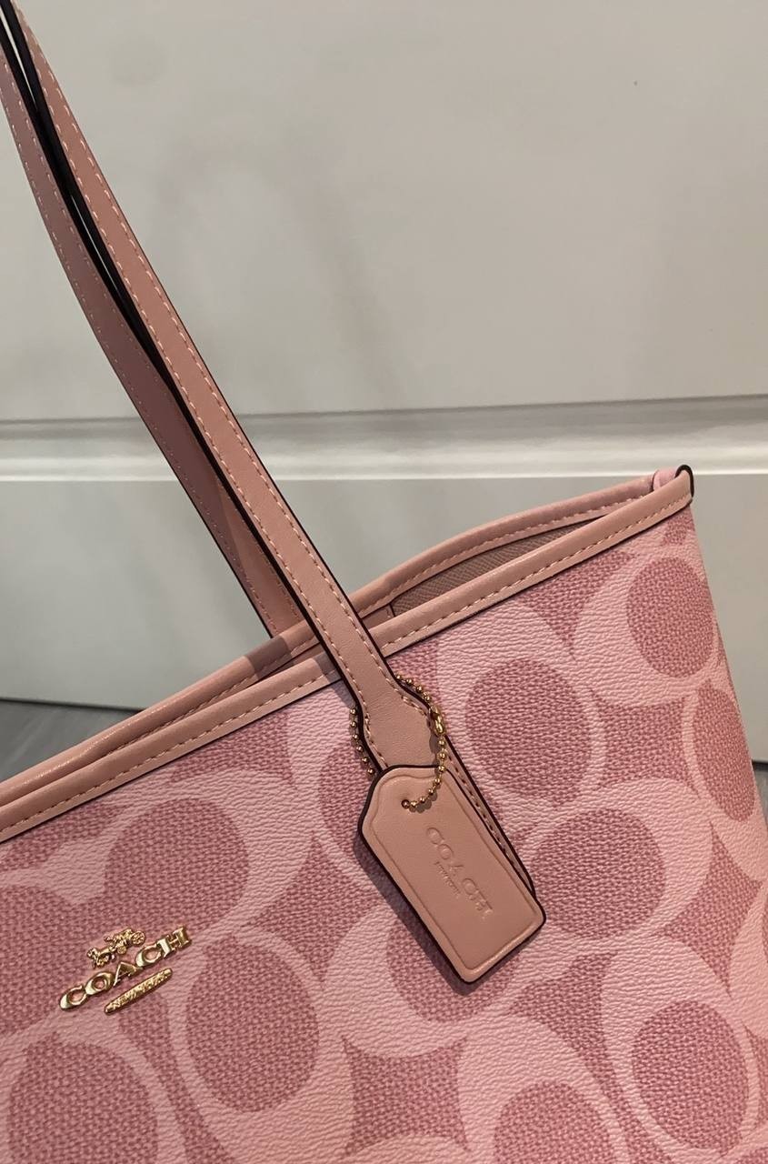 COACH City Tote Bag Signature Canvas Powder Pink CAL49 Outlet NEW