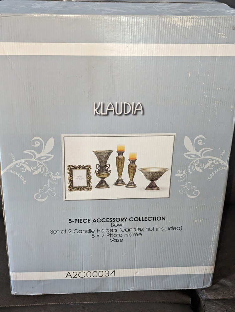 Klaudia 5pc Accessory Collection - Bowl, Vase, 5x7 Frame, Candlestick Pair READ