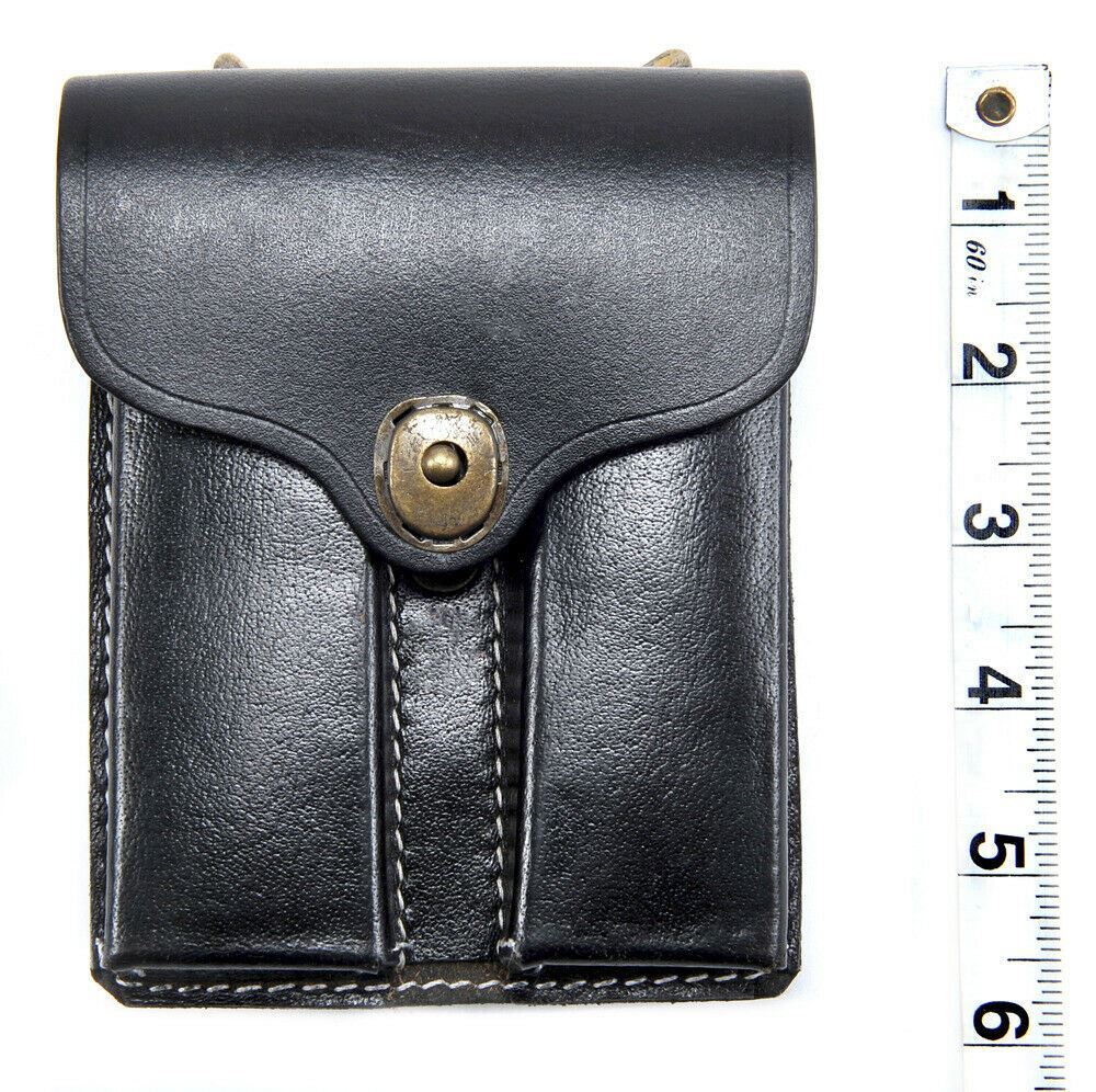 Black Leather .45 Double Magazine Pouch with belt hanger