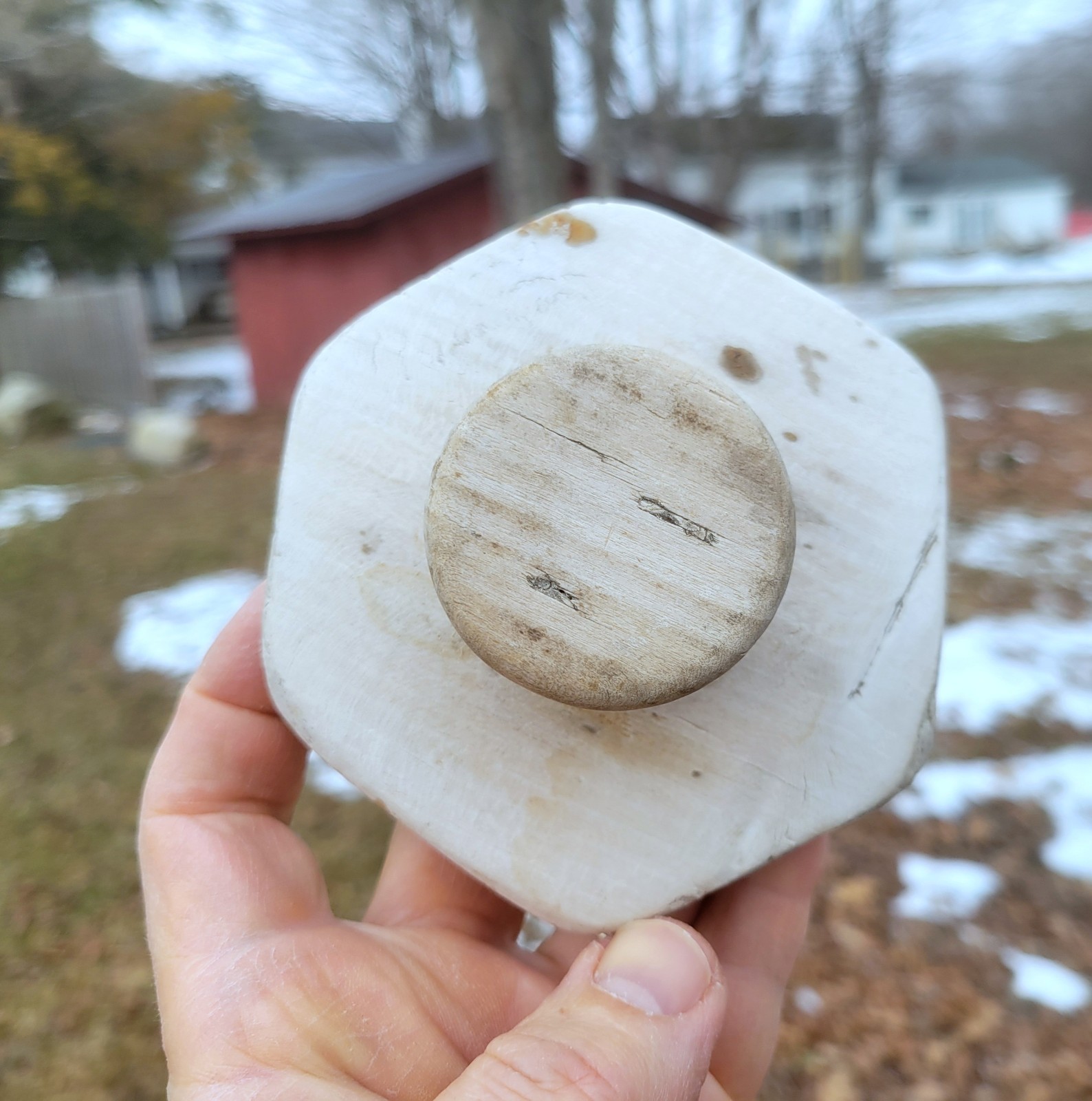 Antique 19thC Unusual Hexagon Butter Stamp Print Mold Primitive