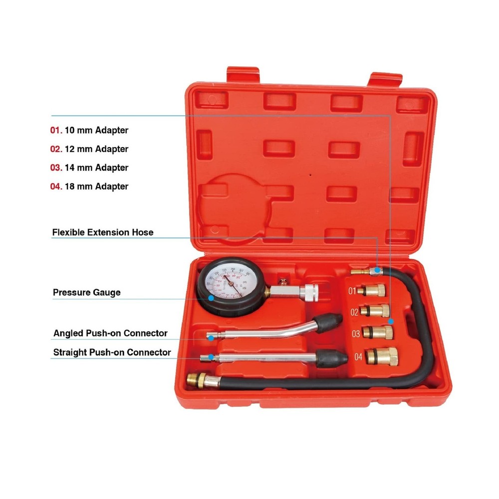 Big RED Torin Engine Compression Test Kit, 8 PCS, 0-300 Psi, Cylinder Compres...