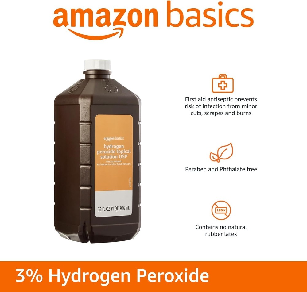 Amazon Basics Hydrogen Peroxide Topical Solution USP, First Aid Antiseptic for