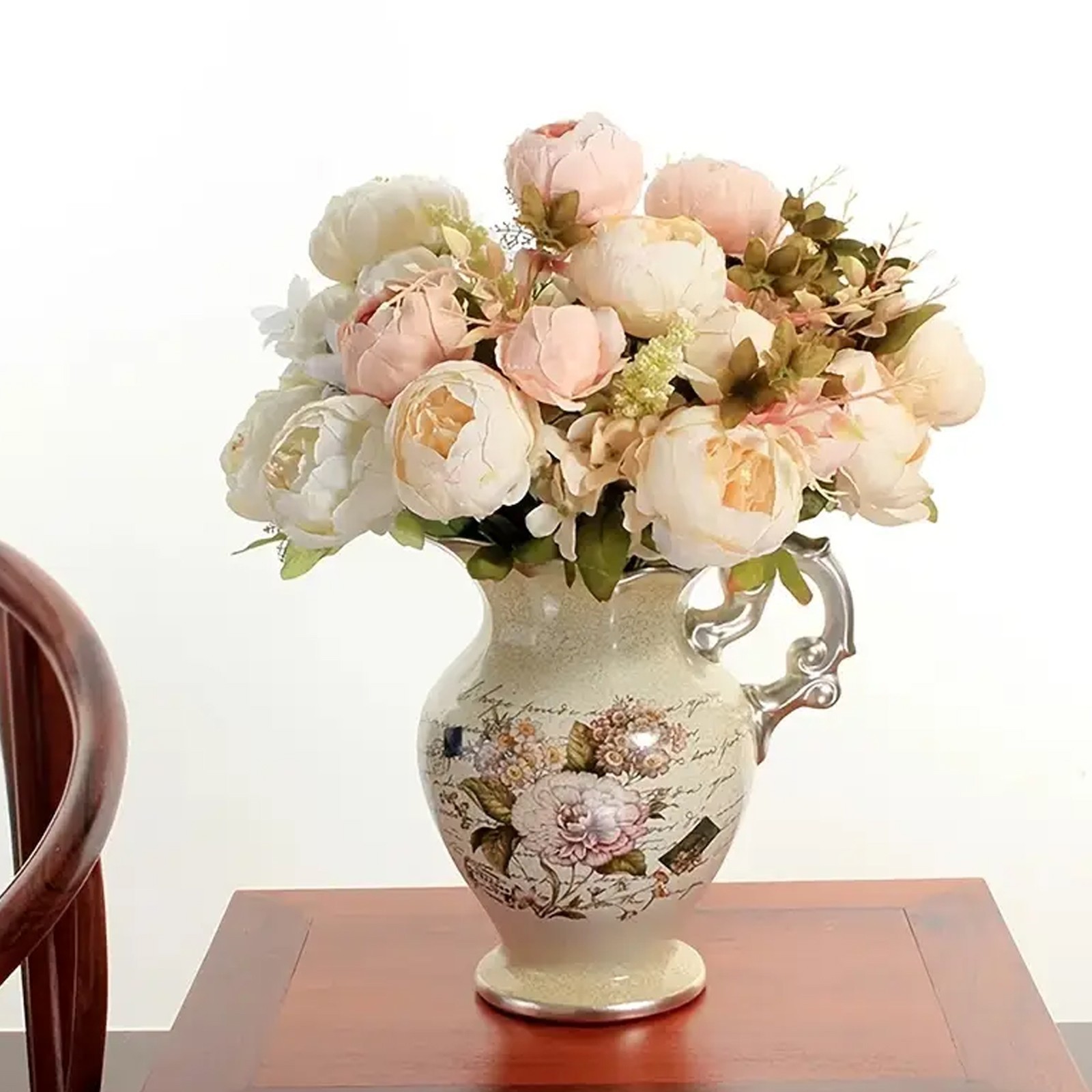 A bouquet of European-style faux peony silk flowers for home decor