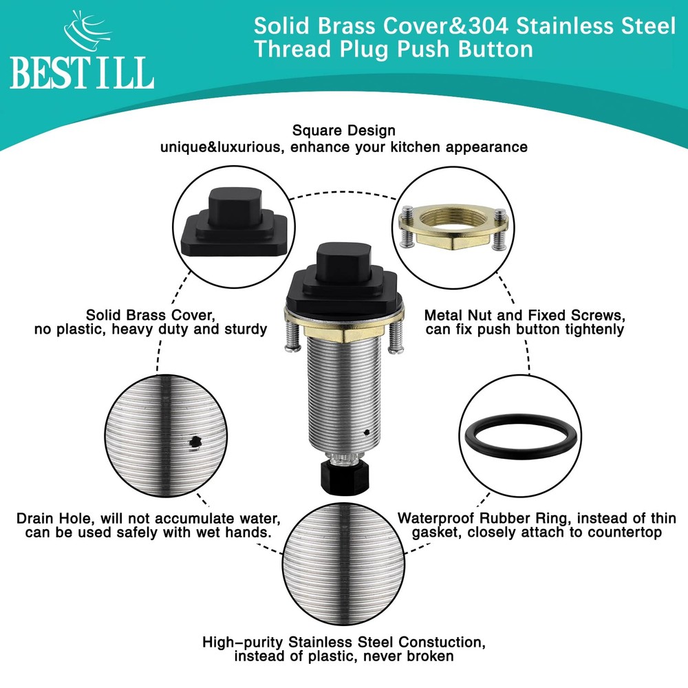 BESTILL Garbage Disposal Air Switch Kit, Square Raised Push Button Ideal for ...
