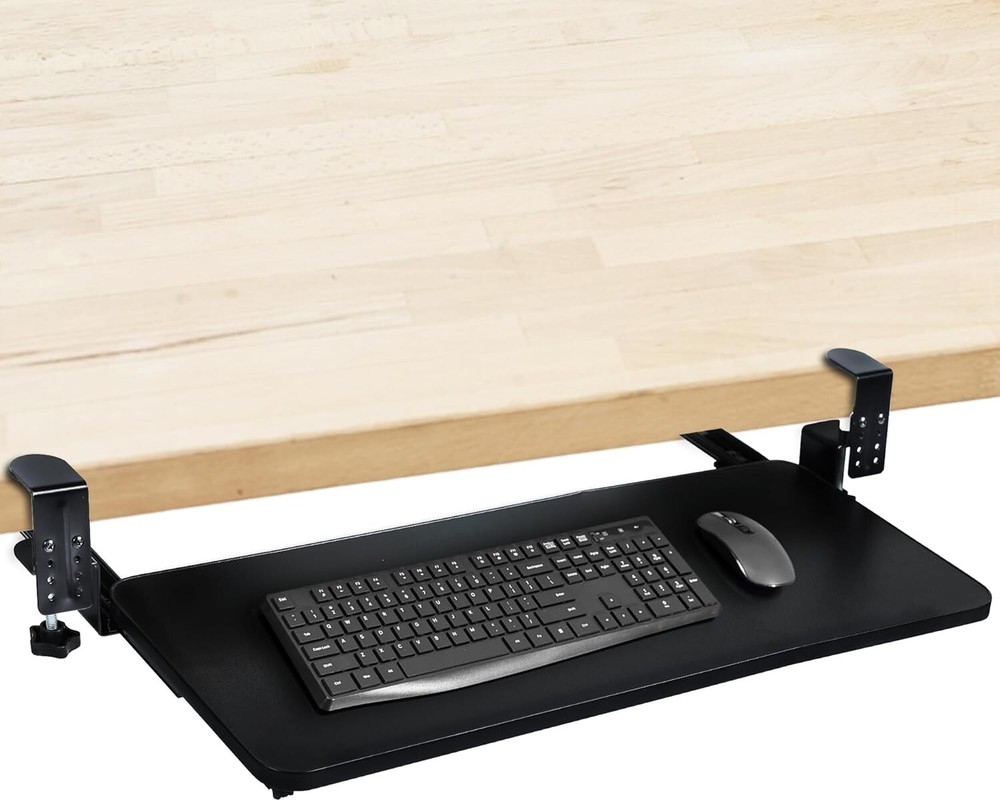 Keyboard Tray Under Desk, Pull Out Keyboard & Mouse Tray with C Clam