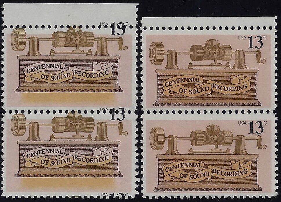 1705 - 13c Huge Top Margin Color Shift Error / EFO Pair "Sound Recording" MNH