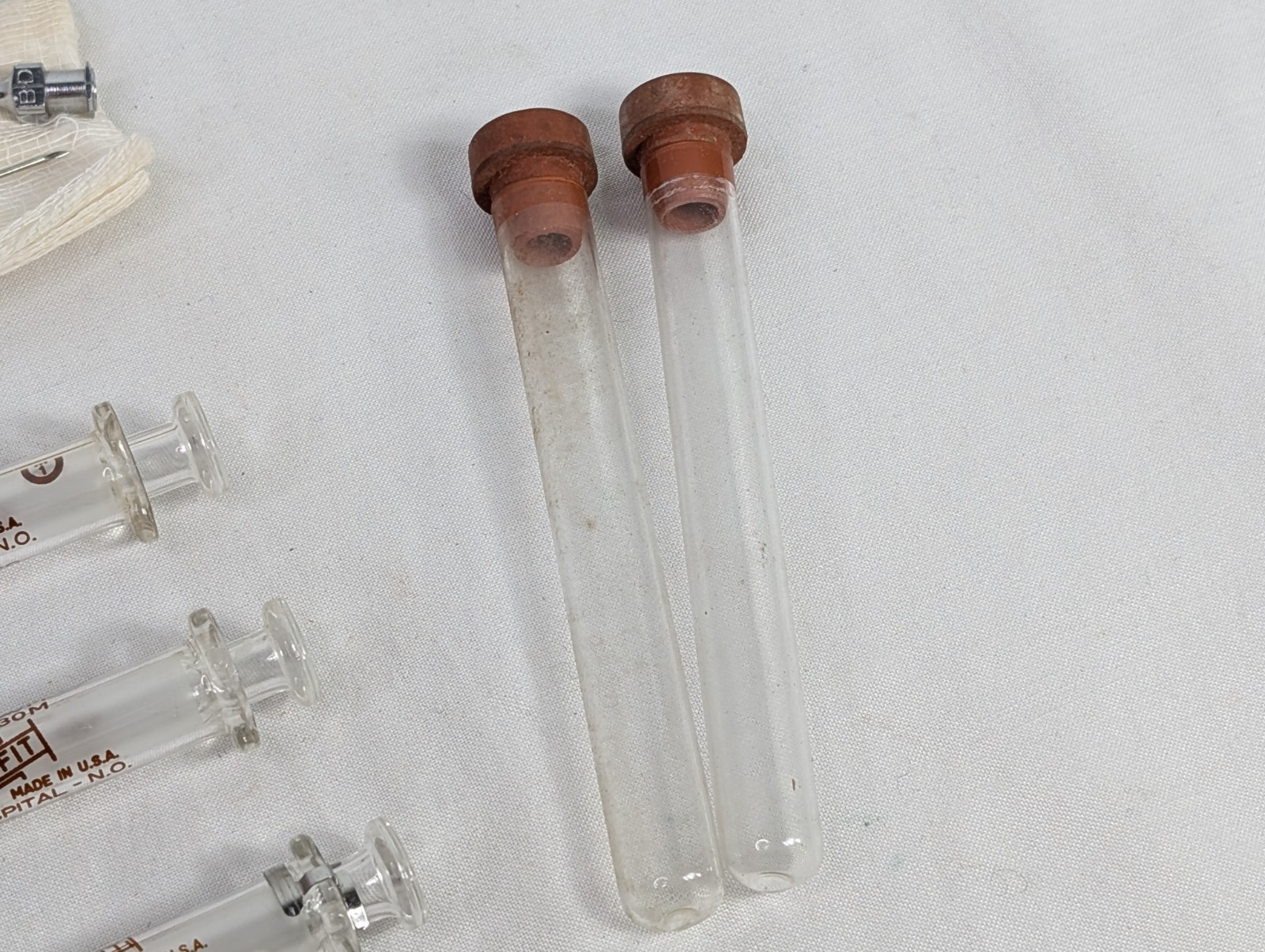 Lot of 7 B-D Luer Lock Multi Fit Glass Hypodermic Syringes NEW ORLEANS HOSPITAL
