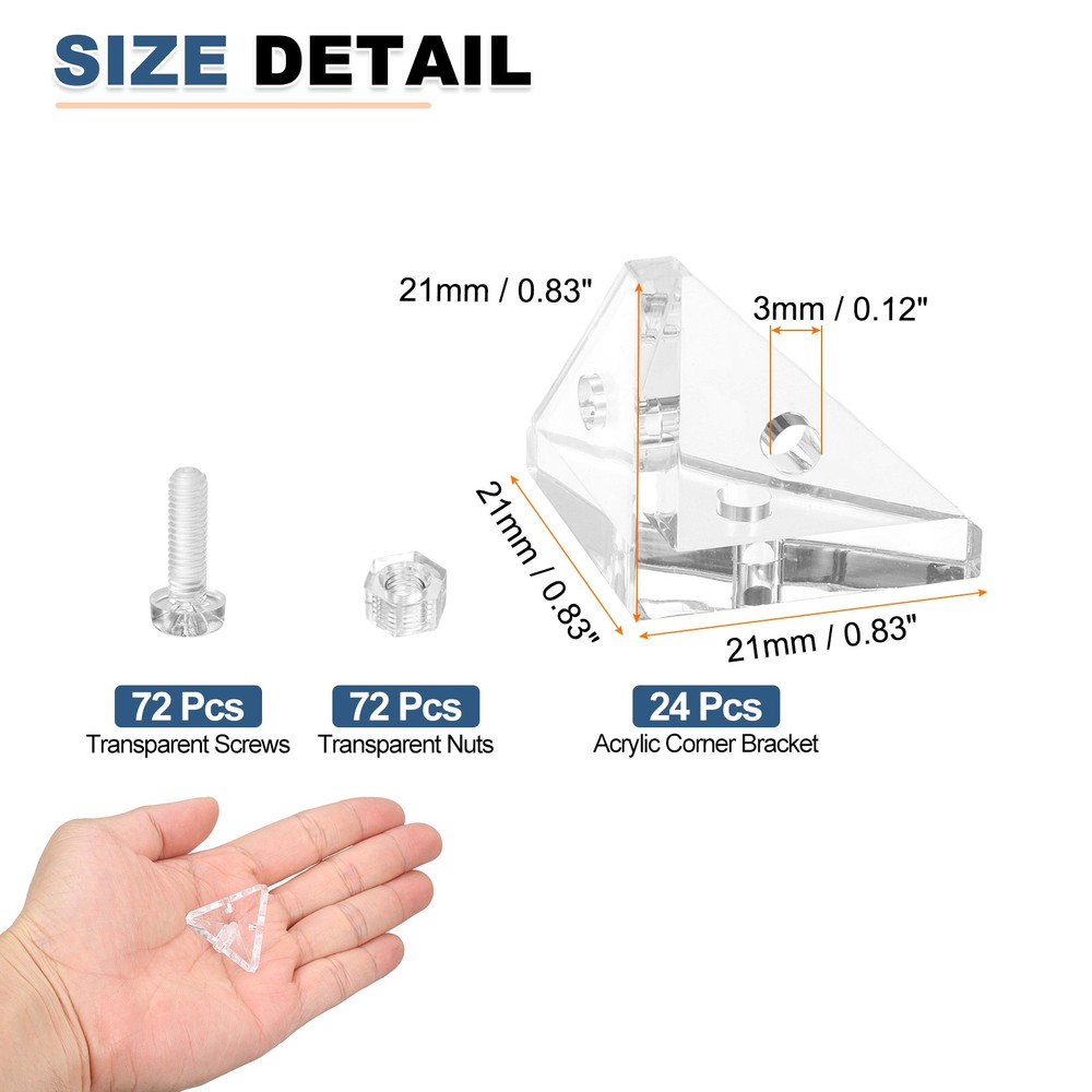 24pcs acrylic corner bracket, triangle angle connector with screws for