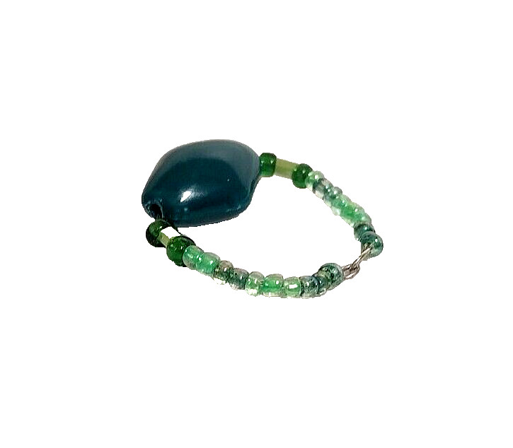 HANDCRAFTED BOHO STYLE MULTI-GREEN BEADED RING SIZE 7