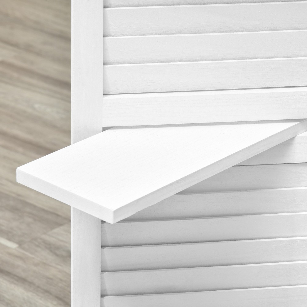 4 Panel Privacy Screen, Room Divider with 3 Shelves White