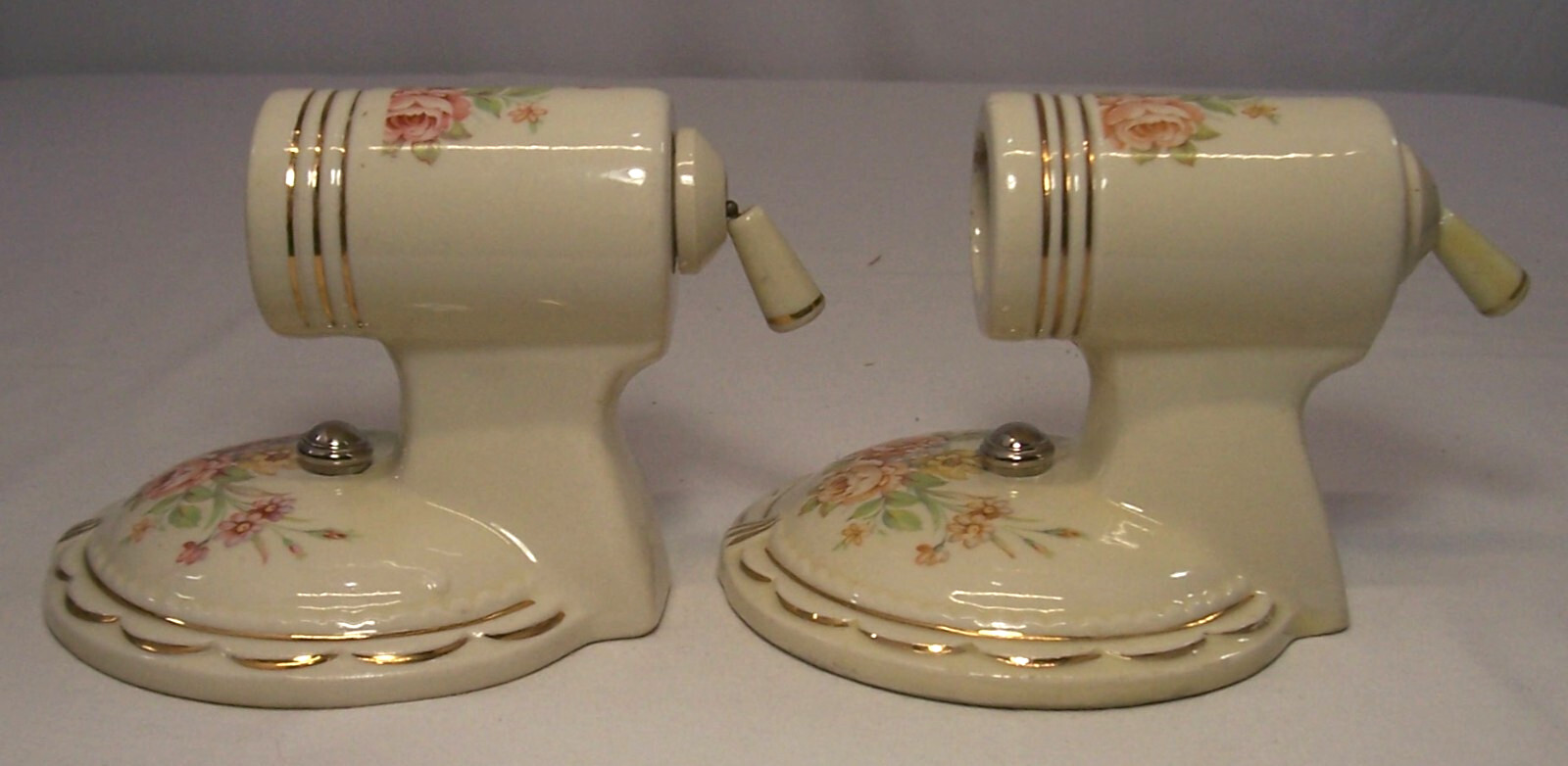 Antique Porcelain Sconce Pair Vtg Wall Light Fixture Floral Art Rewired USA #F1