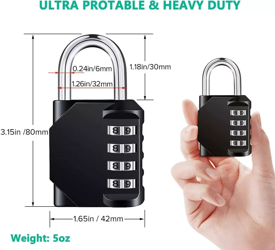 2 Pack 4 Digit Combination Padlock with Keys for School Gym Locker Waterproof
