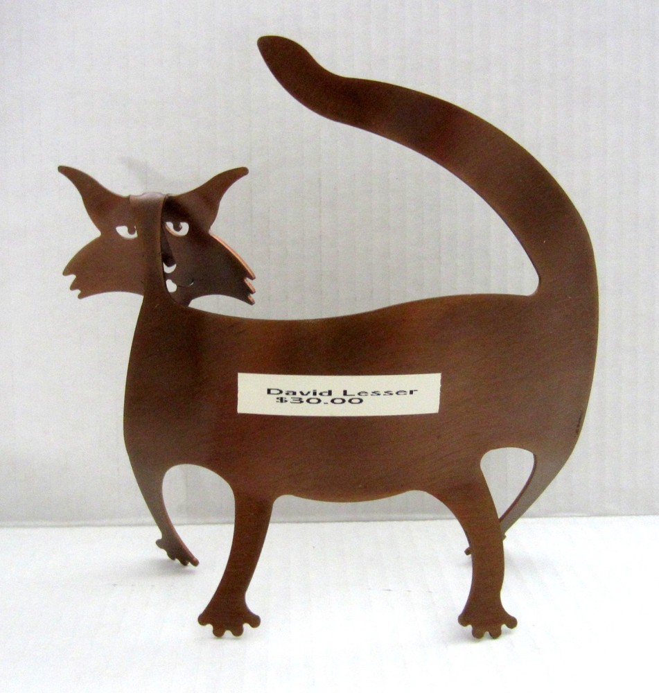 David Lesser Metal Cat Sculpture Signed