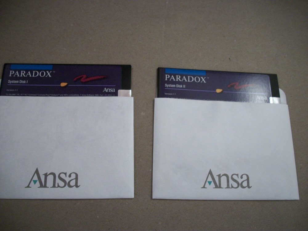1985 Ansa Paradox Relational Database Software Version 1.1 MS-DOS 5.25 Disks