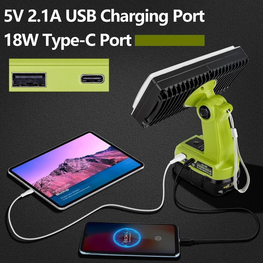 4200LM Flashlight Cordless Led Work Light Floodlight Spotlight for Ryobi 18V