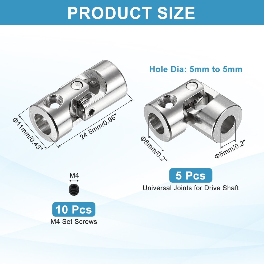 5pcs Rotatable Joint, 5mm to 5mm Inner Dia Universal Joint