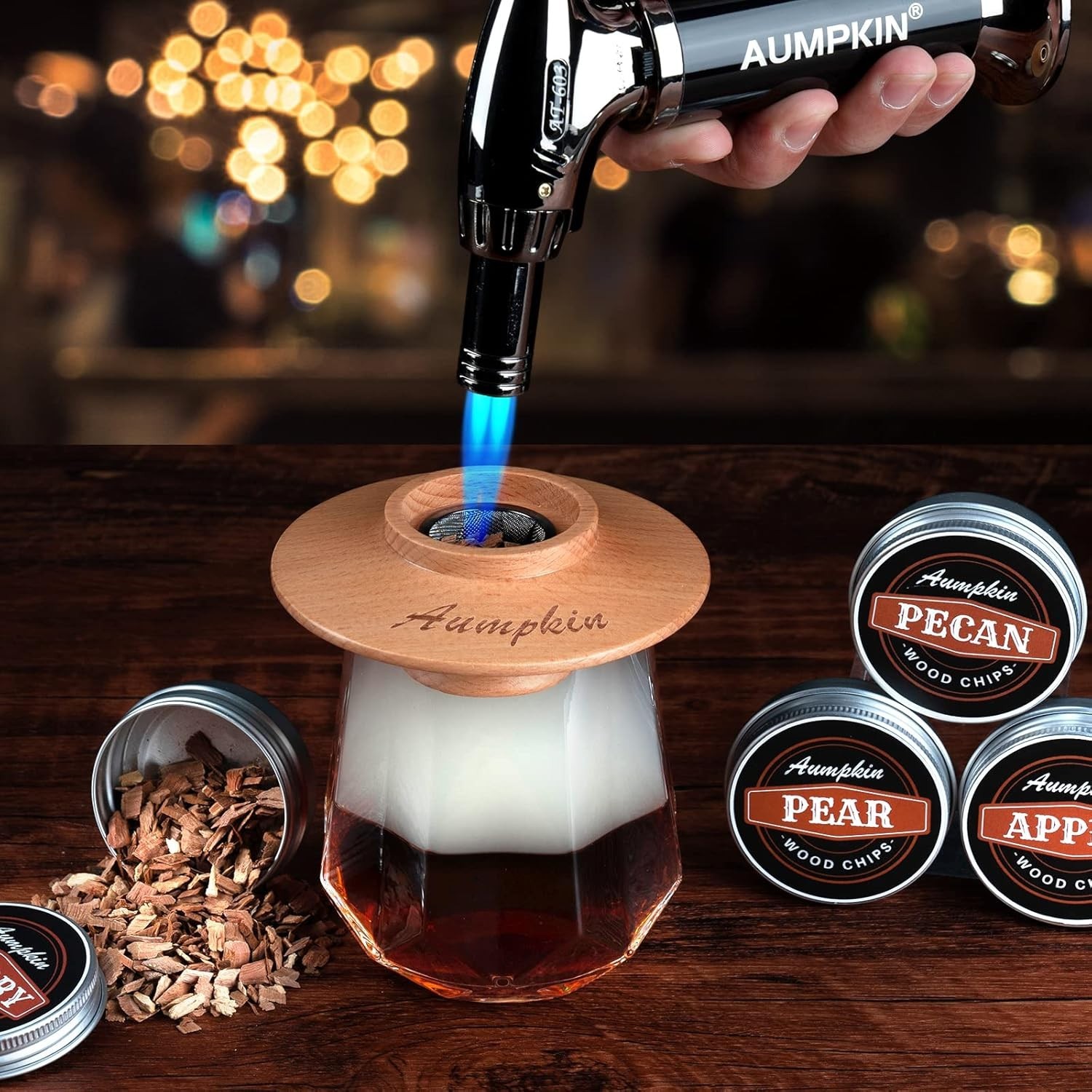 Cocktail Smoker Kit with Torch – 6 Flavors Wood Chips – Bourbon, Whiskey Smok...