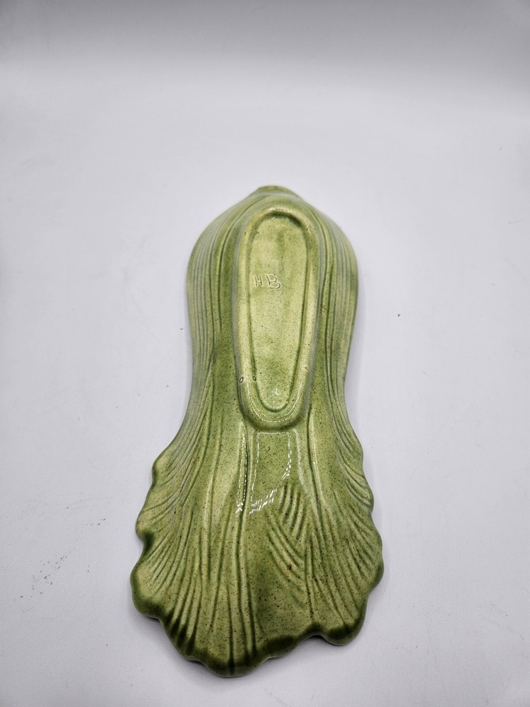 VTG. Hand Made Pottery Celery Dish Green