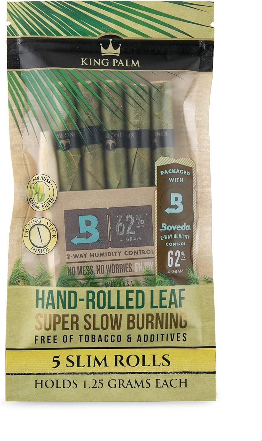 King Palm | Slim | Natural | Prerolled Palm Leafs | 15 Packs of 5 Each =75 Rolls