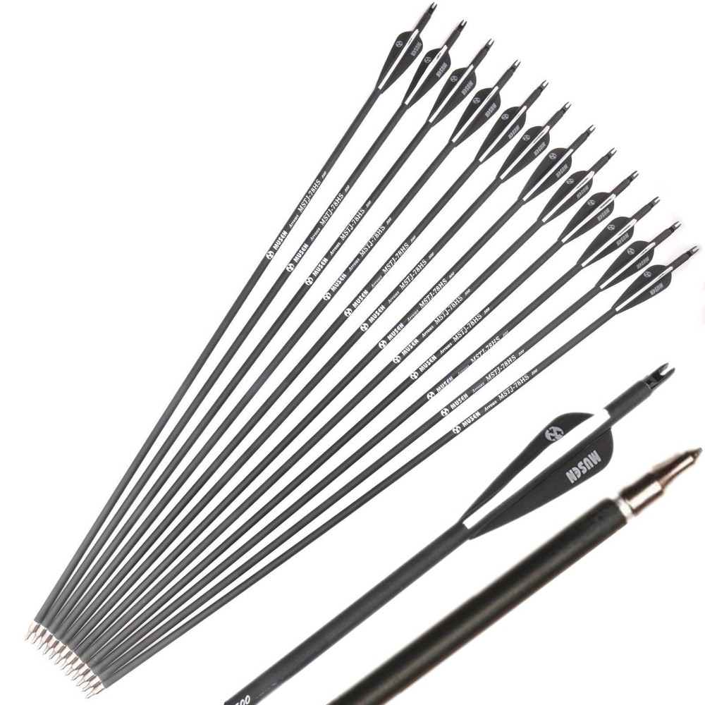 32" Archery Carbon Arrows SP500 Removable Tips for Recurve&Compound Bow Target