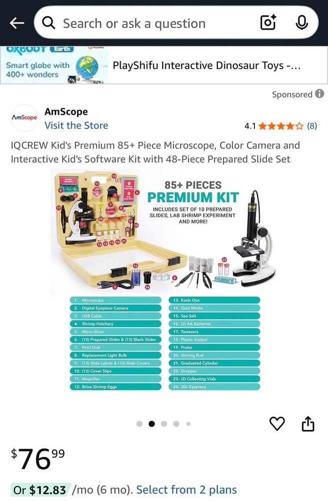 Amscope Microscope Camera Premium Kit IQ Crew Early Learner Series 85+ pieces
