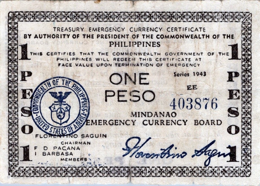 Philippines 1 Peso 1943 TREASURY EMERGENCY CURRENCY