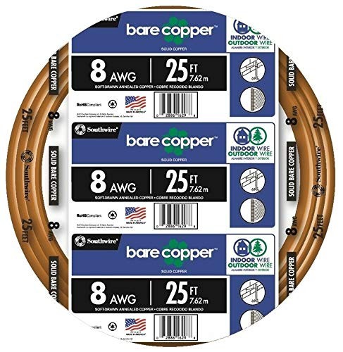 Southwire 8-Gauge Bare Copper Wire – Solid Soft‑Drawn 25 ft,