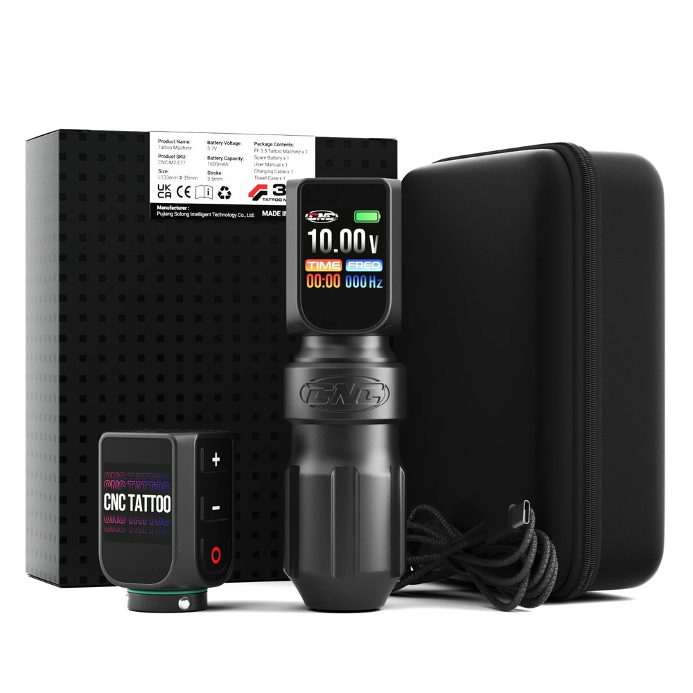 CNC E77 Wireless Tattoo Machine Adjustable Stroke LED Screen 2 Batteries CASE
