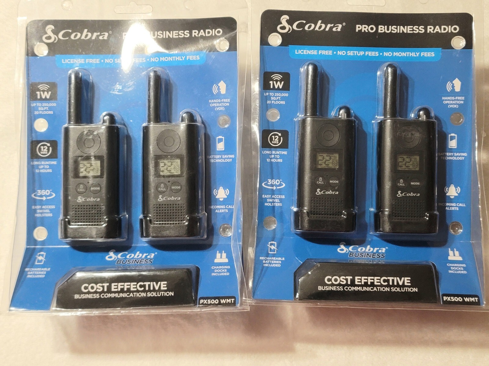 4 NEW Cobra PX500 Walkie Talkies Pro Business Radios up to 12 hr run-time