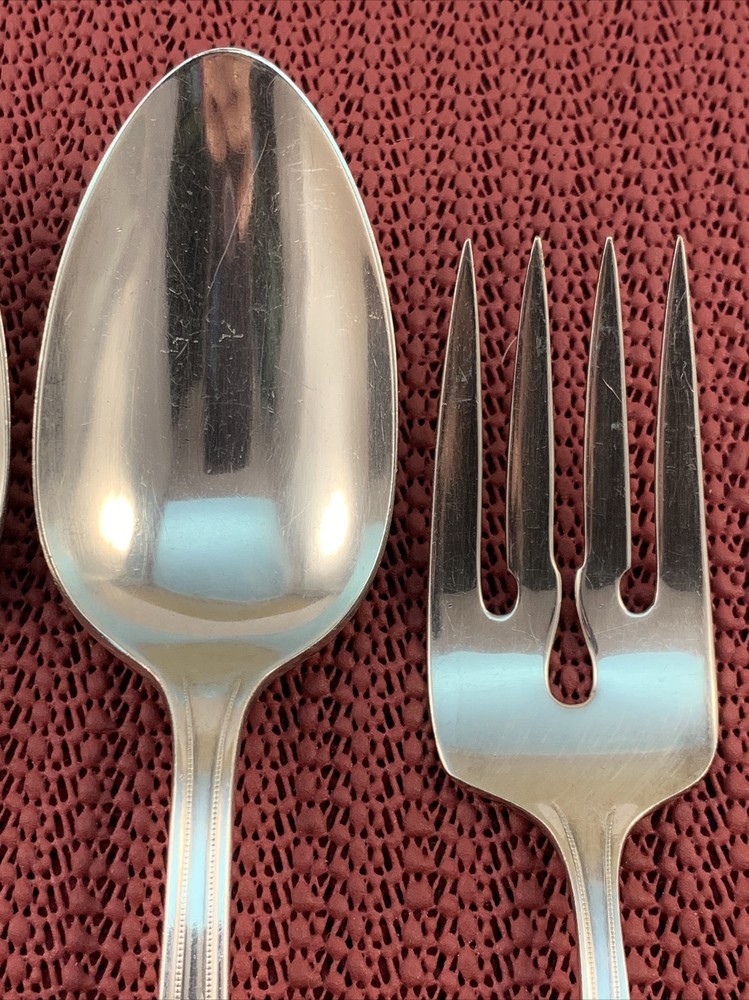 3 Solid Serving Spoon & 1 Meat Fork 1937 LADY ALICE II Wallace Silverplate