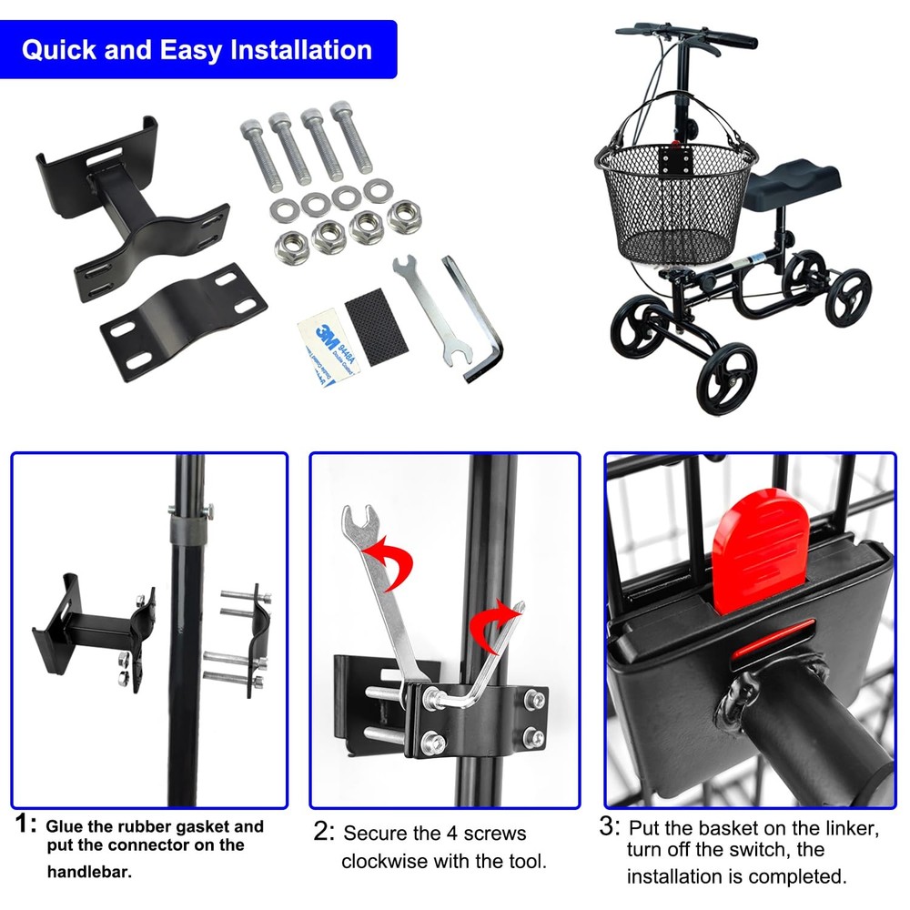 Knee Scooter Basket Accessory - Quick Release, Fits Most Models