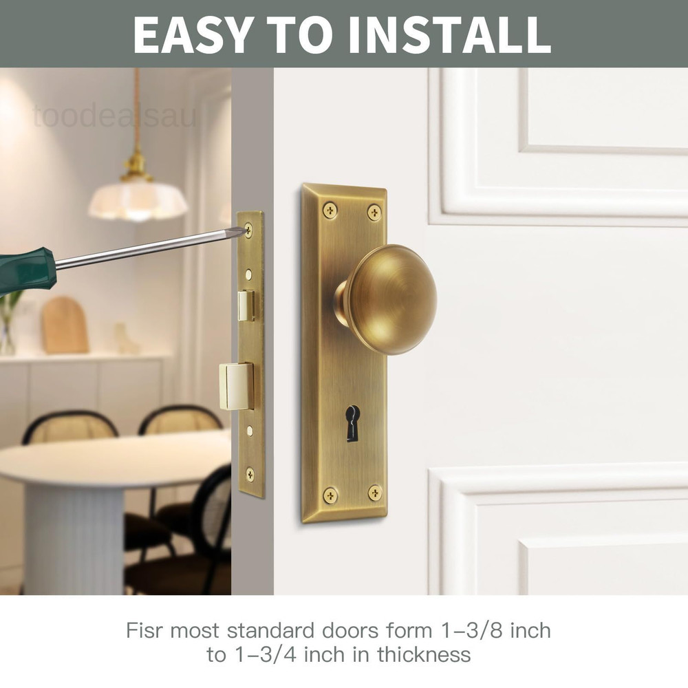 Mortise Lock Set for Interior 1 Pack, Antique Brass