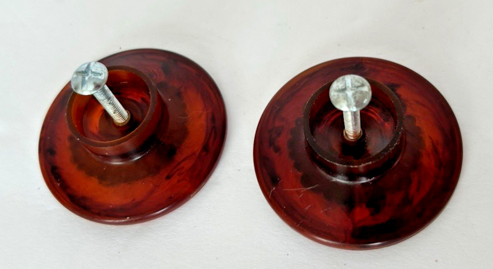2 Lucite Amber Colored Large Drawer Pulls