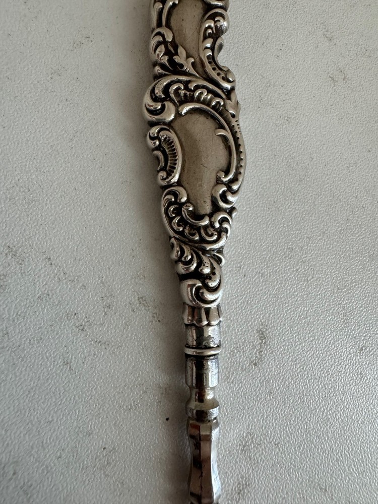 Antique Sterling Silver Handle Button Hook w/ Scrolling Decoration
