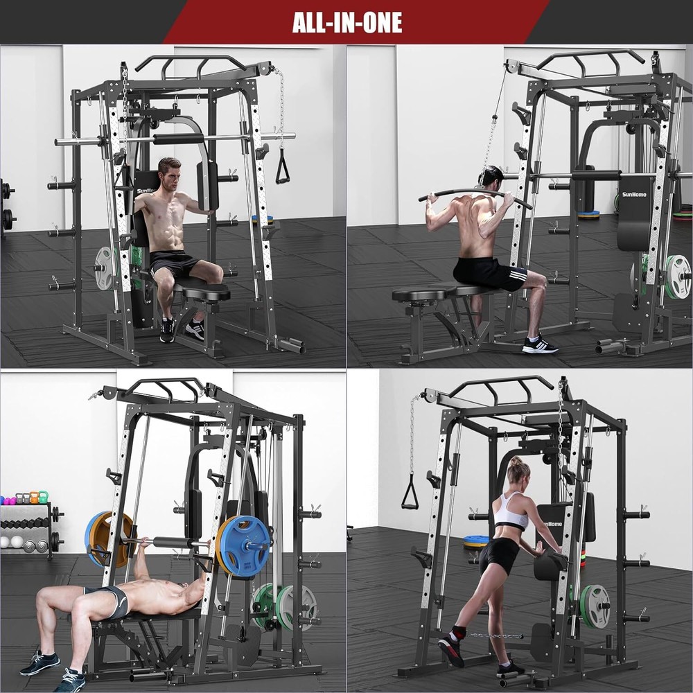 Smith Machine Power Cage Squat Rack with Smith Bar Cable Crossover Machine