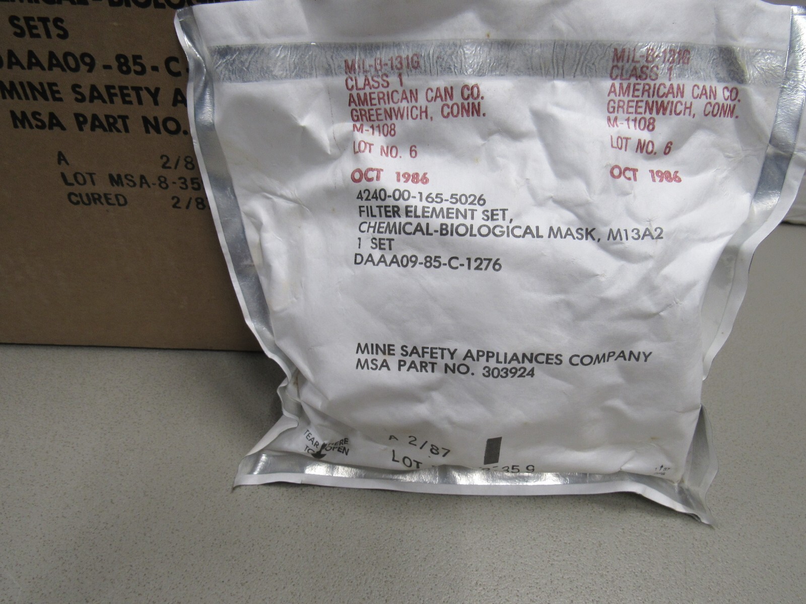 US M17 A1 A2 Gas Mask Filter Set MSA Mine Safety Appliance NOS 1987