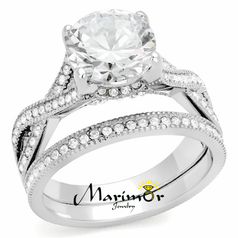 3.3 Ct Round Cut Cz Stainless Steel Wedding & Eternity Ring Set Womens Size 5-10