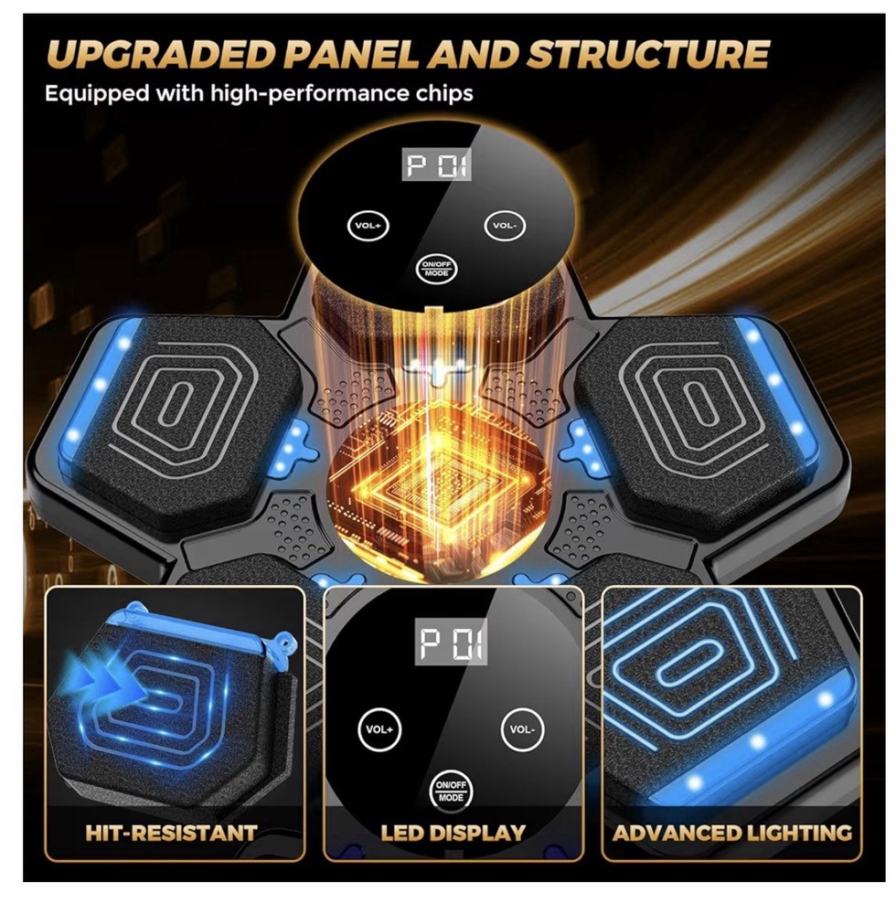 Bluetooth Music Strike Pad with LED Display, Adjustable Height, Hit-Resistant