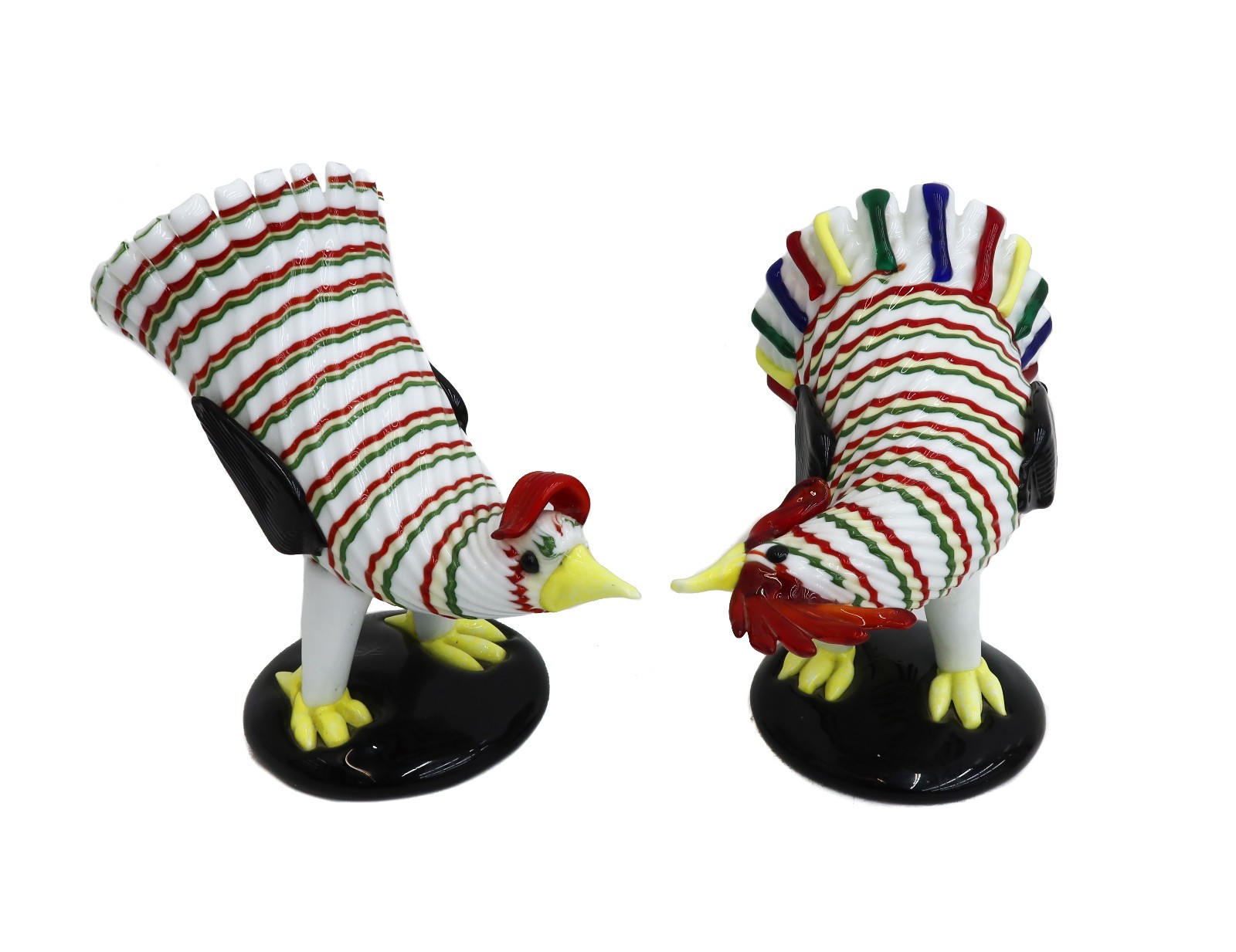 Fulvio Bianconi for Venini (1915-1996) Rooster and Hen Milk Glass Figures c1955