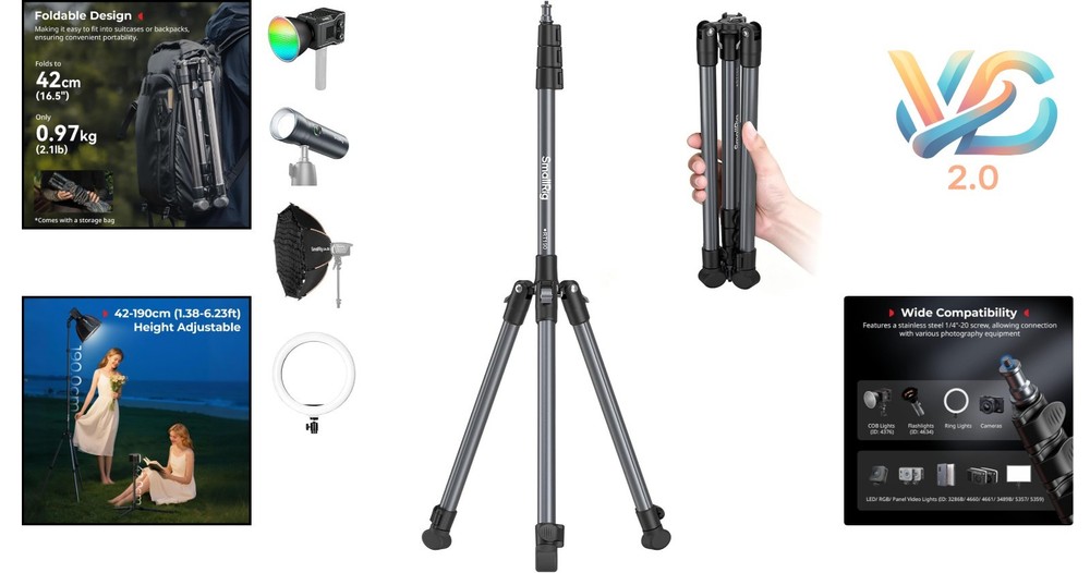 Adjustable Light Stand 6.23ft Aluminum Tripod for Softbox, Ring Light, Flash