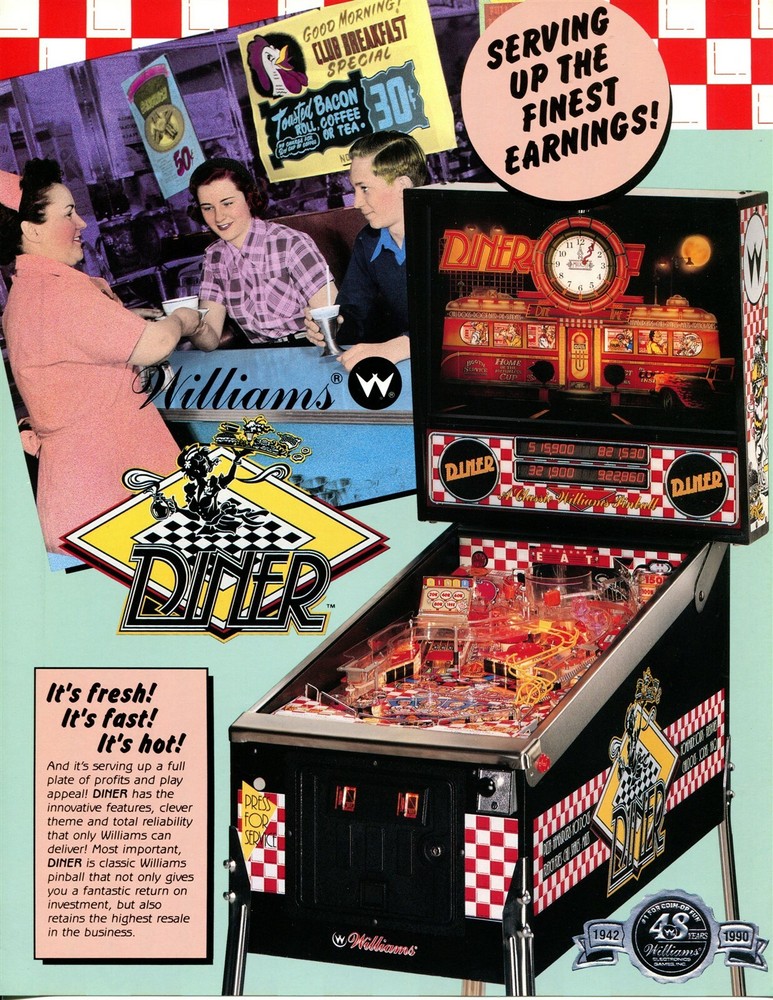 Diner Williams Pinball Flyer / Brochure/ Ad - Mint