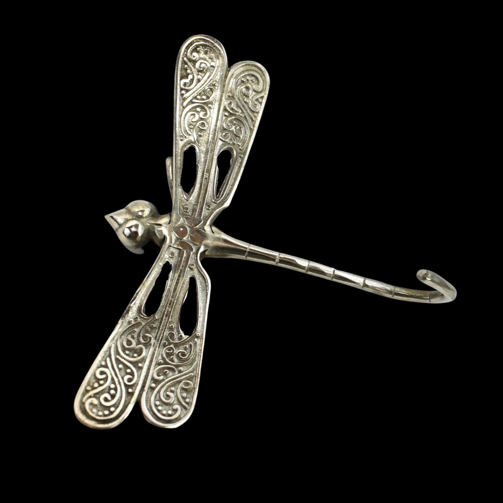 Dragonfly Wall Coat Hook Handmade Silvered solid cast Bronze Balinese Art